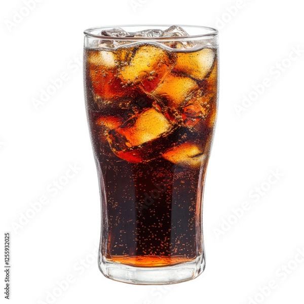 Fototapeta glass of cola with ice on white background. - PNG