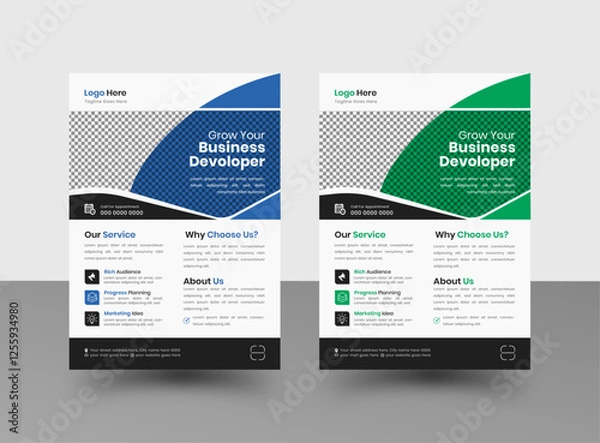 Fototapeta Corporate business flyer with two different colors in A4 size, editable vector template design and perfect for a creative creative professional business.