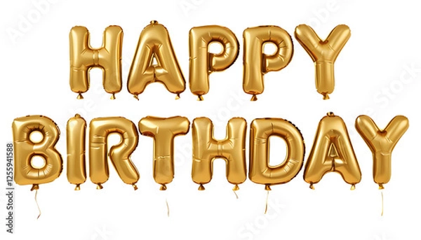 Obraz Gold Balloon Letters Spell Happy Birthday on a Transparent Background