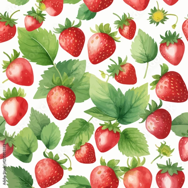 Fototapeta Strawberry,Hand drawn watercolor strawberry set on white background. Fruit vector illustration. Pattern watercolor fruit.	
