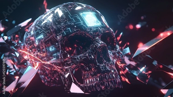 Fototapeta A Translucent Skull With Integrated Circuitry