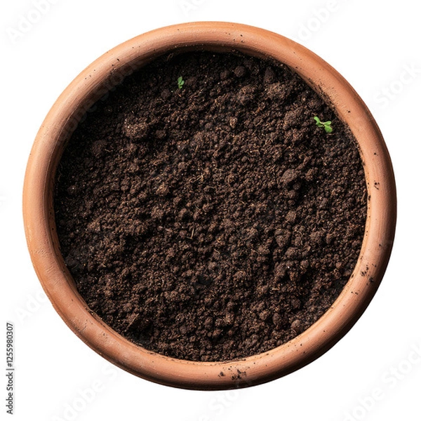 Fototapeta  Terracotta pot with soil mixture on transparent background