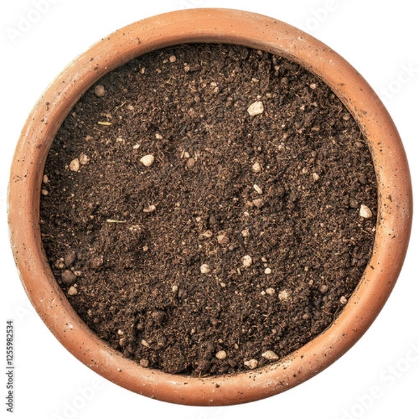 Fototapeta  Terracotta pot with soil mixture  on transparent background
