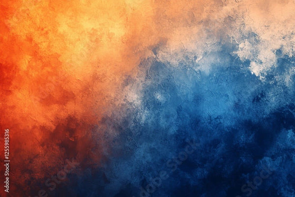 Fototapeta Color gradient background, transitioning from light orange to dark blue, with a blurred, grainy texture.