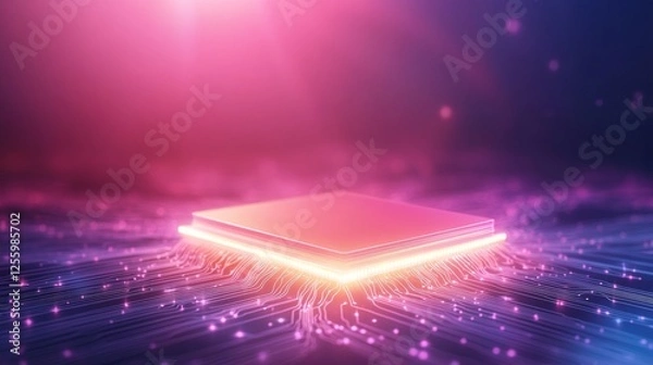Fototapeta Futuristic Microchip Design with Colorful Light Effects and Circuits