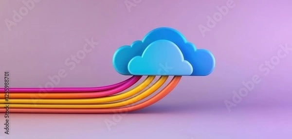 Fototapeta cloud infrastructure networking cost-effectiveness. cloud infrastructure networking cost-effectiveness. Close-up of fiber optic cables leading to digital cloud shapes, emphasizing connectivity 