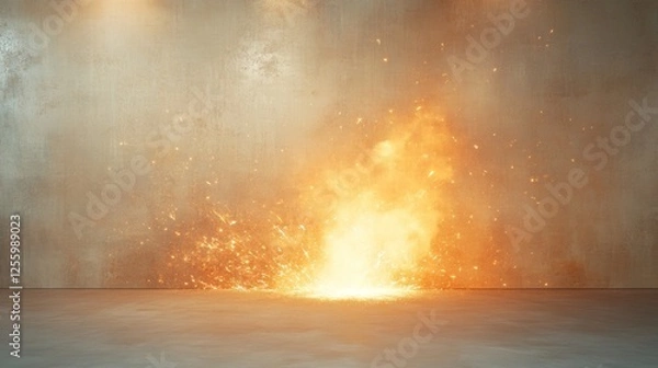 Fototapeta Dramatic Explosion Effect on Industrial Background with Sparks and Flames