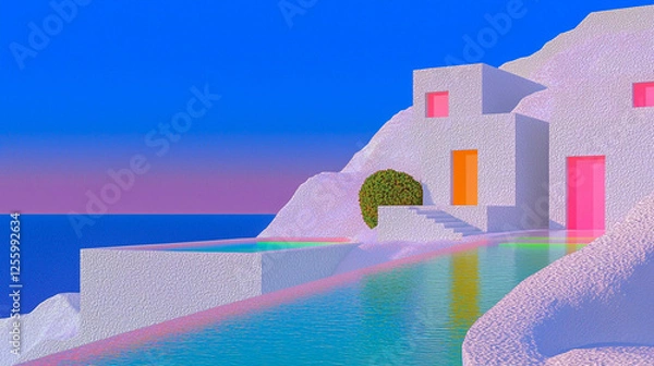 Fototapeta Minimalistic poster of Santorini, Greek background, Generative AI
