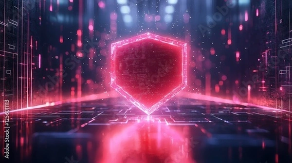 Obraz Futuristic Digital Shield in Neon Glow with Cyber Background