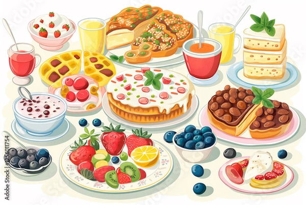 Obraz illustration of easter breakfast, brunch, dinner, lunch, food