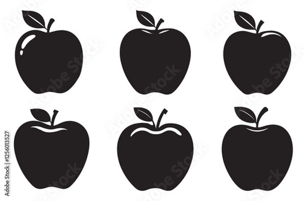 Obraz Apple vector silhouette illustrations on white background.