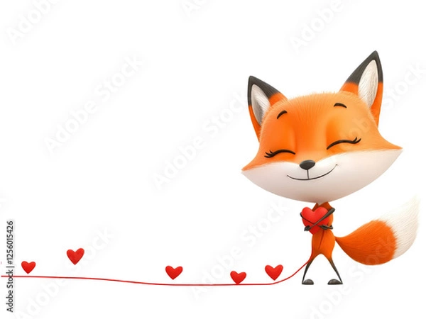 Fototapeta Adorable Cartoon Fox with a Red Heart – Ideal for Love, Friendship, and Kids' Illustration Projects
