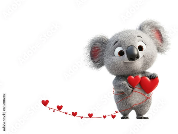Fototapeta Adorable Cartoon Koala with a Red Heart – Ideal for Love, Friendship, and Kids' Illustration Projects
