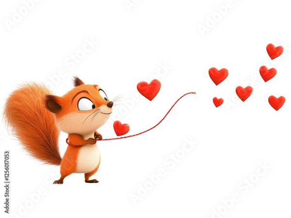 Fototapeta Adorable Squirrel Character Hugging a Heart in a Playful Pose.