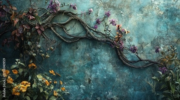 Fototapeta Enchanted Wall: A Tapestry of Vines and Blooms