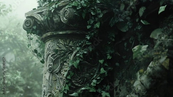Fototapeta Ancient Ruins Enveloped by Verdant Nature: A Mystical Scene