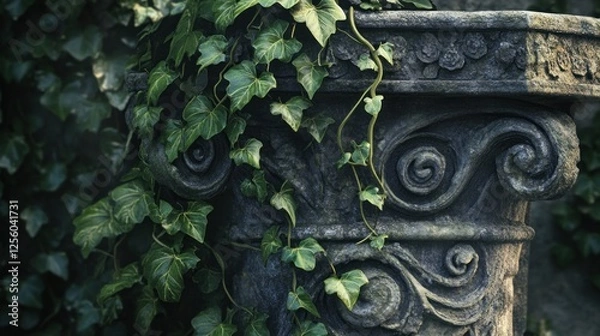 Fototapeta Ancient Stone Column Embraced by Verdant Ivy