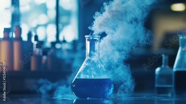 Fototapeta Blue Liquid Experiment in a Laboratory