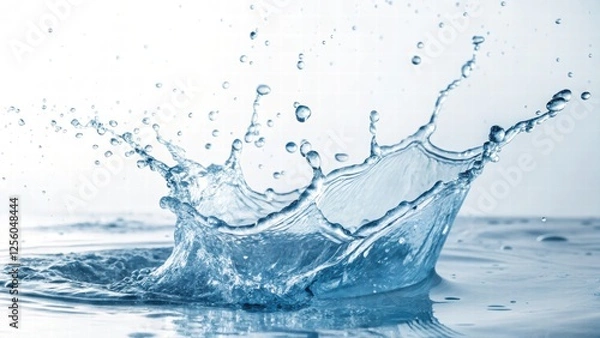 Fototapeta Water splashing dynamically on surface creating ripples and droplets in clear liquid environment