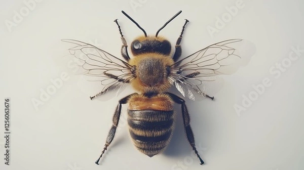 Fototapeta Honeybee dorsal view, studio shot, white background, insect anatomy