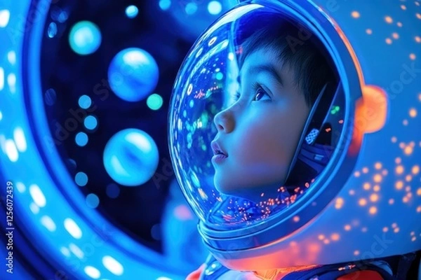 Obraz Young Child In Colorful Space Helmet