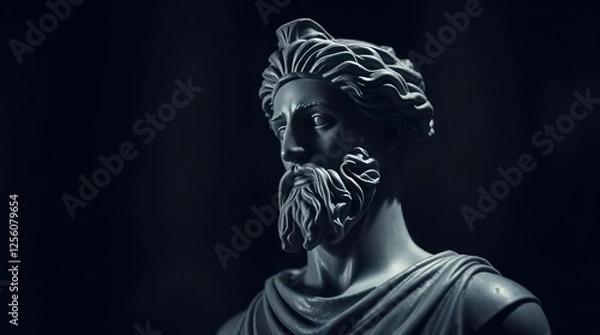 Fototapeta A close-up of a classical statue depicting a bearded figure in soft lighting, highlighting intricate details