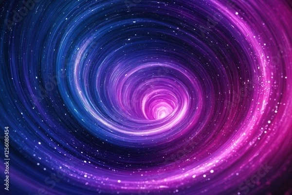 Fototapeta a swirling cosmic nebula with vibrant gradient transitions from deep indigo to electric magenta, featuring dynamic noise textures and ethereal light particles against a rich black backdrop