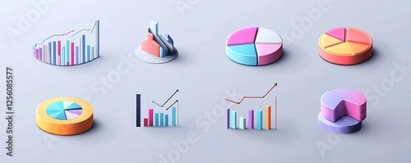 Fototapeta Minimalistic vector data icons collection, pie charts and graphs on grey solid background