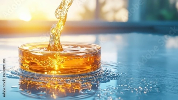 Obraz Syrupy essence pours from dessert warm evening light close-up photography enhanced allure kitchen setting culinary concept