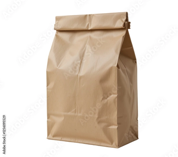 Fototapeta A brown paper lunch bag with folded top isolated on transparent background, png