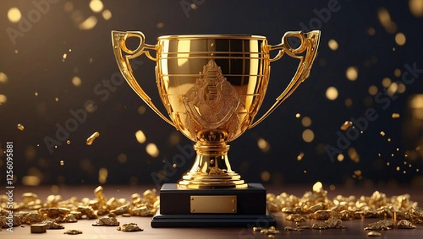 Fototapeta A Glorious Golden Trophy Cup Representing Victory Isolated on a Clean Background for Award Ceremonies