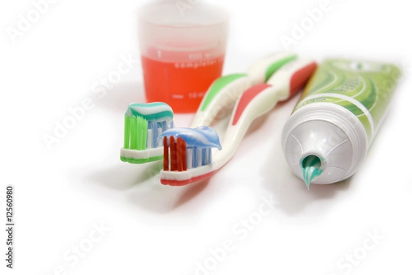 Fototapeta toothpaste and toothbrushes