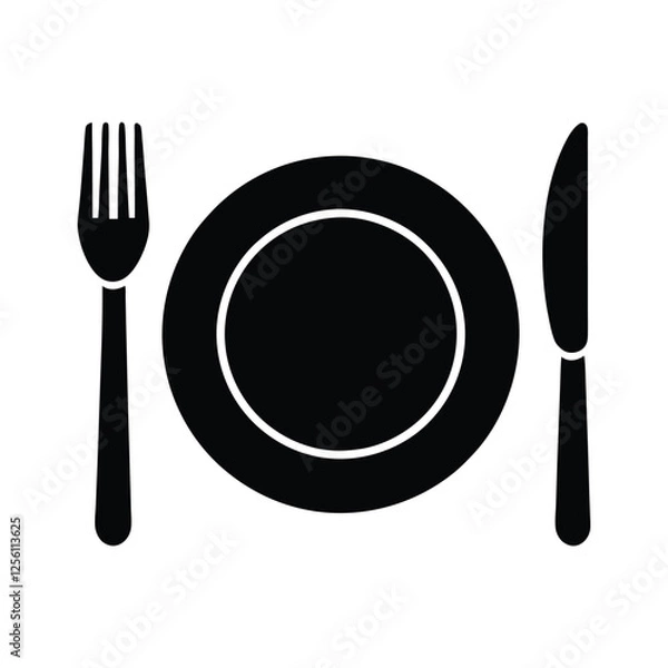 Obraz Vector silhouette illustration of a plate with knife and fork
