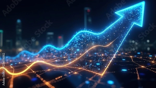 Fototapeta Futuristic Digital Growth Arrow Representing Financial Success and Technological Advancement