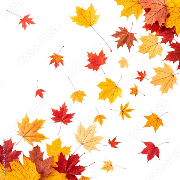 Obraz Vibrant Autumn Leaves Falling Against a transparent background