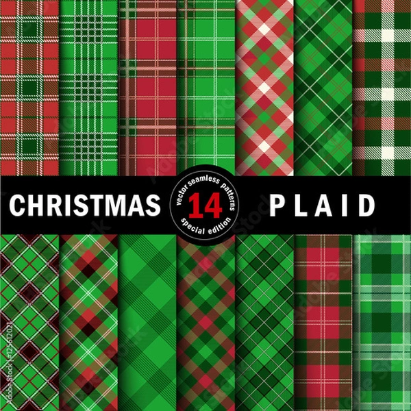 Obraz Set Christmas Tartan Seamless Patterns