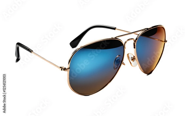 Fototapeta A stylish pair of aviator sunglasses with reflective lenses, isolated on a empty plain background
