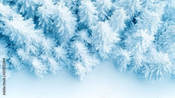 Fototapeta Aerial view of snow-covered fir trees in winter forest
