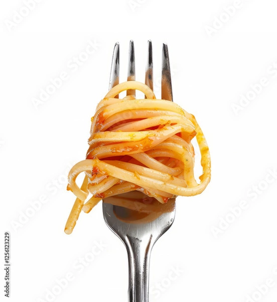 Fototapeta spaghetti rolled on fork with sauce