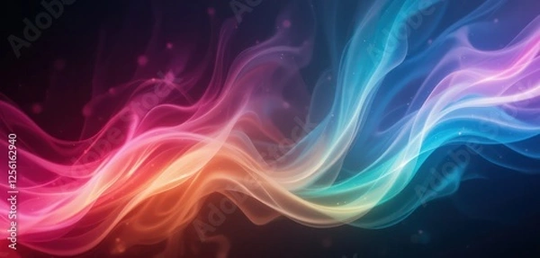 Fototapeta Abstract gradient light leak rainbow spectrum, vibrant colors, fluid motion, grainy noise texture on dark background, dreamy vintage nostalgic cinematic overlay music background design