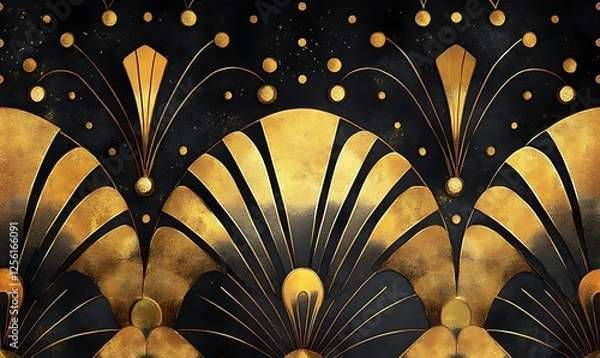 Fototapeta Art Deco gold and black abstract seamless pattern.