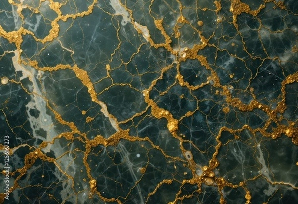 Fototapeta Close-up of a golden marble surface showcasing the intricate patterns and textures of jade stone