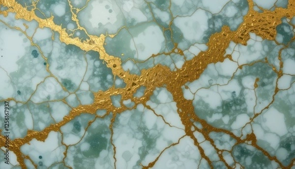 Fototapeta Close-up of a golden marble surface showcasing the intricate patterns and textures of jade stone