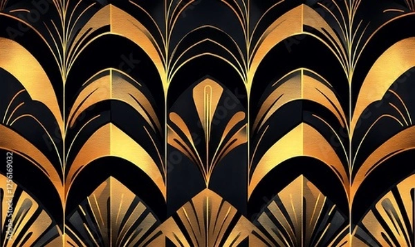 Fototapeta Art Deco gold and black geometric pattern.