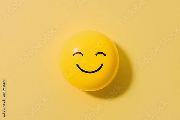 Fototapeta Smiling Yellow: A cheerful yellow smiley face, with a simple, timeless design, against a complementary yellow background, represents positive emotions and good vibes.  