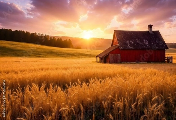 Obraz countryside landscape with a barn - generative ai