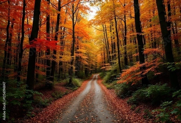 Obraz dense forest path at autumn - Generative AI