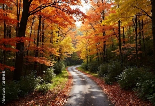 Obraz dense forest path at autumn - Generative AI