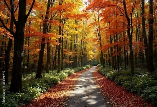 Obraz dense forest path at autumn - Generative AI