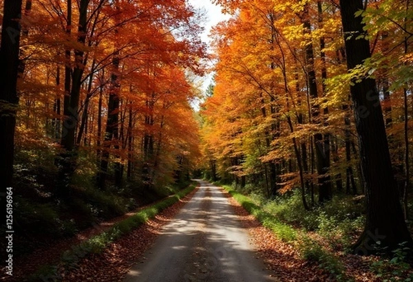 Obraz dense forest path at autumn - Generative AI